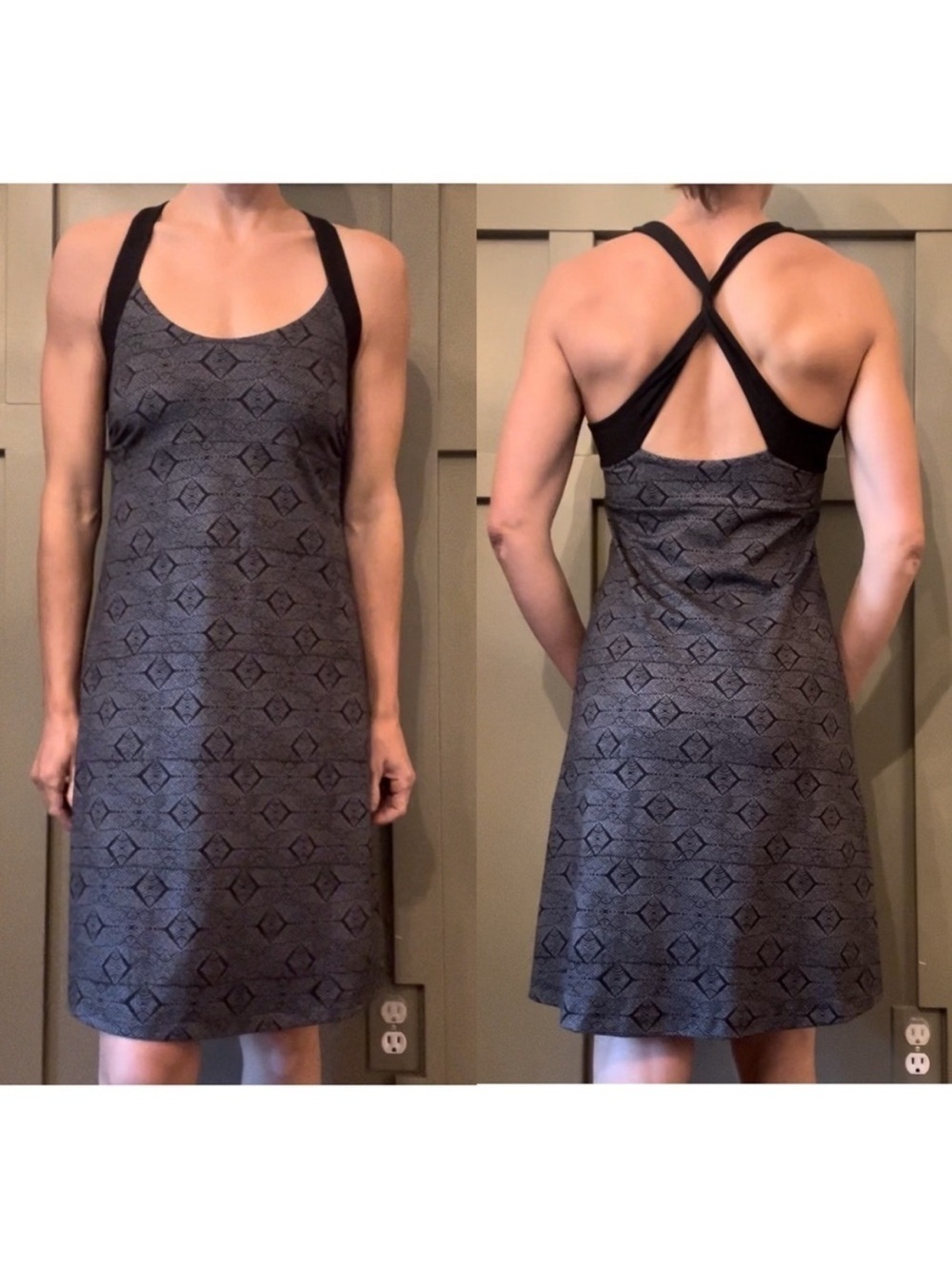 Patagonia Morning Glory Dress Stretch Jersey Cross Back Black Gray Size Small